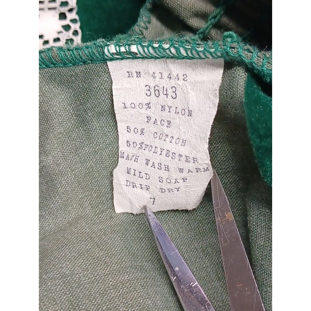 Vtg 60s Girls Emerald Green Velvet Dress Sz 7 Lace Spaghetti Straps Cottagecore - Picture 6 of 6